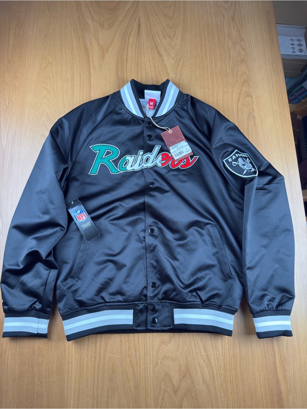 Las Vegas Raiders Black with Mexico Script Logo Mitchell & Ness Button Up Jacket